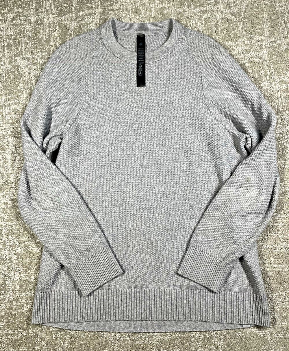lululemon Men’s Gray Waffle-Knit Crewneck Pullover Sweater Lightweight S
